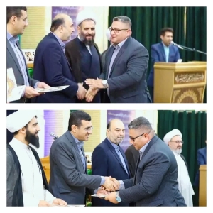 تصویر تجلیل امام جمعه شهر مهستان از قاری برتر قرآن کریم، استاد مهدی فلاح نژاد